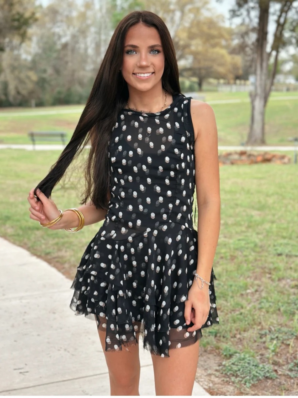 Free People Raven Printed Mini Dress XS Night Combo NWT Dot Printed Ruffle black - Picture 5 of 15